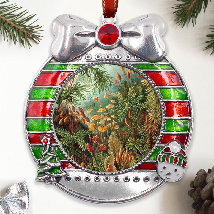 Moose Eurhynchium Haeckel Muscinae Metal X Mas Ribbon With Red Crystal Round Ornament