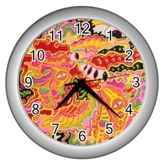 Fantasy Psychedelic Surrealism Trippy Wall Clock (silver) by Modalart