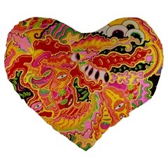 Fantasy Psychedelic Surrealism Trippy Large 19  Premium Heart Shape Cushions by Modalart