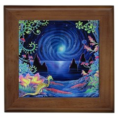 Psychedelic Mushrooms Psicodelia Dream Blue Framed Tile by Modalart