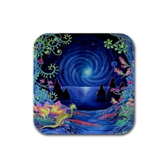 Psychedelic Mushrooms Psicodelia Dream Blue Rubber Square Coaster (4 Pack) by Modalart