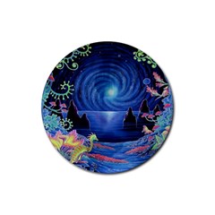 Psychedelic Mushrooms Psicodelia Dream Blue Rubber Round Coaster (4 Pack) by Modalart