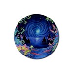 Psychedelic Mushrooms Psicodelia Dream Blue Rubber Round Coaster (4 pack) Front