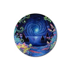 Psychedelic Mushrooms Psicodelia Dream Blue Magnet 3  (round) by Modalart