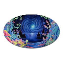 Psychedelic Mushrooms Psicodelia Dream Blue Oval Magnet by Modalart