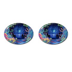 Psychedelic Mushrooms Psicodelia Dream Blue Cufflinks (oval) by Modalart