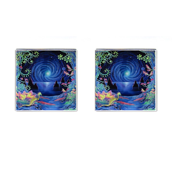 Psychedelic Mushrooms Psicodelia Dream Blue Cufflinks (Square)