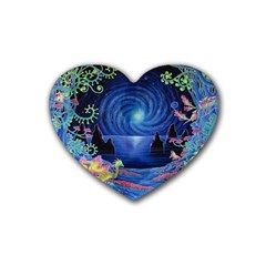 Psychedelic Mushrooms Psicodelia Dream Blue Rubber Coaster (heart) by Modalart