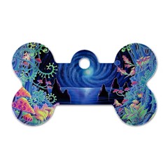 Psychedelic Mushrooms Psicodelia Dream Blue Dog Tag Bone (one Side) by Modalart