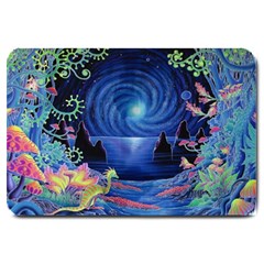 Psychedelic Mushrooms Psicodelia Dream Blue Large Doormat by Modalart