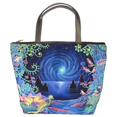 Psychedelic Mushrooms Psicodelia Dream Blue Bucket Bag by Modalart