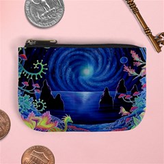 Psychedelic Mushrooms Psicodelia Dream Blue Mini Coin Purse by Modalart