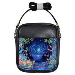 Psychedelic Mushrooms Psicodelia Dream Blue Girls Sling Bag by Modalart