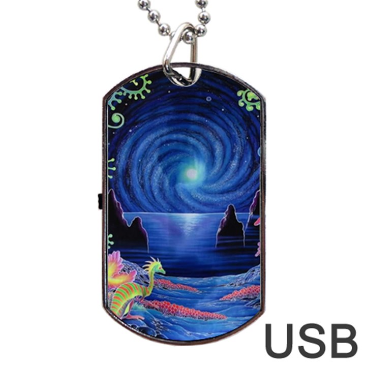 Psychedelic Mushrooms Psicodelia Dream Blue Dog Tag USB Flash (Two Sides)