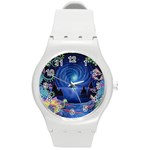 Psychedelic Mushrooms Psicodelia Dream Blue Round Plastic Sport Watch (M) Front