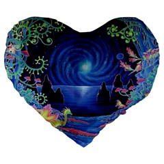 Psychedelic Mushrooms Psicodelia Dream Blue Large 19  Premium Flano Heart Shape Cushions