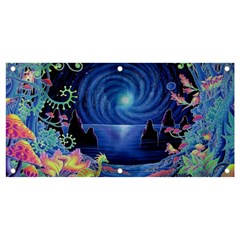 Psychedelic Mushrooms Psicodelia Dream Blue Banner And Sign 4  X 2  by Modalart