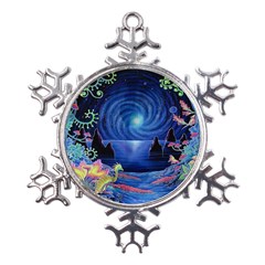 Psychedelic Mushrooms Psicodelia Dream Blue Metal Large Snowflake Ornament by Modalart