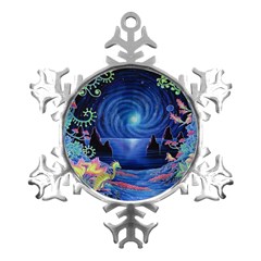 Psychedelic Mushrooms Psicodelia Dream Blue Metal Small Snowflake Ornament by Modalart