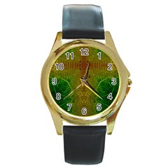 Psychedelic Screen Trippy Round Gold Metal Watch by Modalart