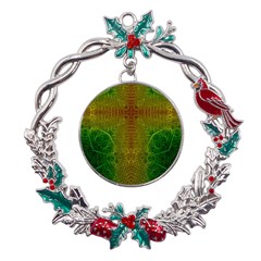 Psychedelic Screen Trippy Metal X mas Wreath Holly Leaf Ornament by Modalart