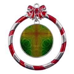 Psychedelic Screen Trippy Metal Red Ribbon Round Ornament by Modalart