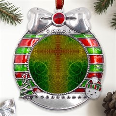 Psychedelic Screen Trippy Metal X mas Ribbon With Red Crystal Round Ornament by Modalart