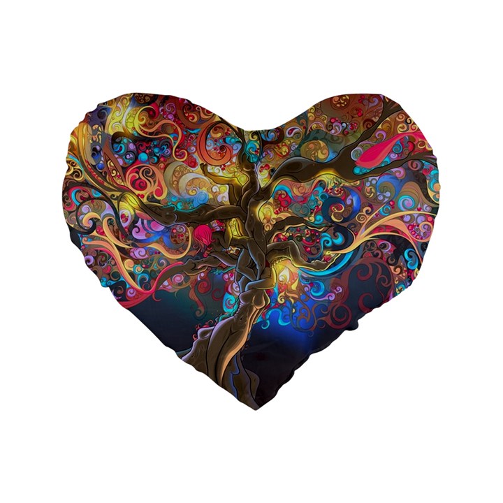 Psychedelic Tree Abstract Psicodelia Standard 16  Premium Flano Heart Shape Cushions