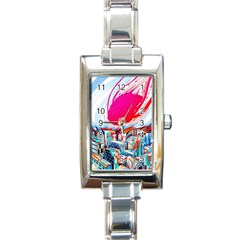 Artistic Psychedelic Art Rectangle Italian Charm Watch by Modalart