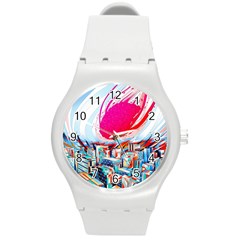 Artistic Psychedelic Art Round Plastic Sport Watch (m) by Modalart