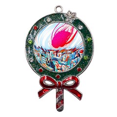 Artistic Psychedelic Art Metal X mas Lollipop With Crystal Ornament by Modalart