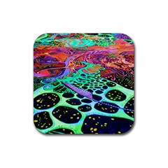 Psychedelic Blacklight Drawing Shapes Art Rubber Coaster (square) by Modalart