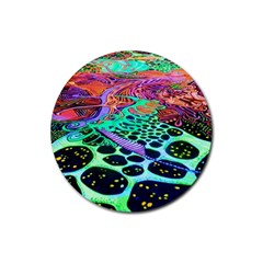 Psychedelic Blacklight Drawing Shapes Art Rubber Round Coaster (4 Pack) by Modalart