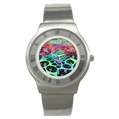 Psychedelic Blacklight Drawing Shapes Art Stainless Steel Watch by Modalart