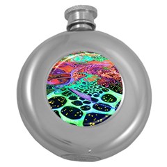 Psychedelic Blacklight Drawing Shapes Art Round Hip Flask (5 Oz) by Modalart