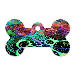 Psychedelic Blacklight Drawing Shapes Art Dog Tag Bone (two Sides) by Modalart