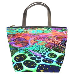 Psychedelic Blacklight Drawing Shapes Art Bucket Bag by Modalart