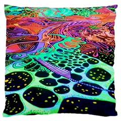 Psychedelic Blacklight Drawing Shapes Art Large Cushion Case (two Sides) by Modalart