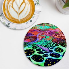 Psychedelic Blacklight Drawing Shapes Art Uv Print Round Tile Coaster by Modalart