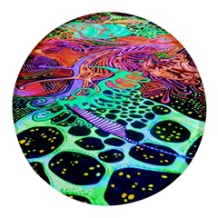 Psychedelic Blacklight Drawing Shapes Art Round Glass Fridge Magnet (4 Pack) by Modalart