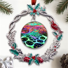 Psychedelic Blacklight Drawing Shapes Art Metal X mas Wreath Holly Leaf Ornament by Modalart