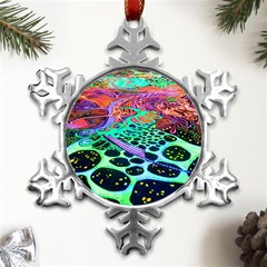 Psychedelic Blacklight Drawing Shapes Art Metal Small Snowflake Ornament by Modalart