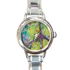 Green Peace Sign Psychedelic Trippy Round Italian Charm Watch by Modalart