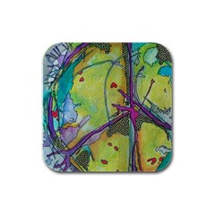 Green Peace Sign Psychedelic Trippy Rubber Square Coaster (4 Pack) by Modalart