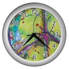 Green Peace Sign Psychedelic Trippy Wall Clock (silver) by Modalart