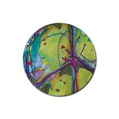 Green Peace Sign Psychedelic Trippy Rubber Coaster (round) by Modalart