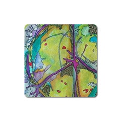 Green Peace Sign Psychedelic Trippy Square Magnet by Modalart