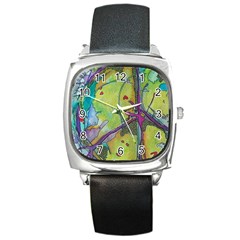 Green Peace Sign Psychedelic Trippy Square Metal Watch by Modalart