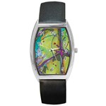 Green Peace Sign Psychedelic Trippy Barrel Style Metal Watch Front