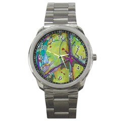 Green Peace Sign Psychedelic Trippy Sport Metal Watch